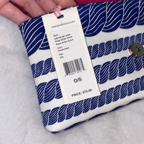 🆕 NWT Vineyard Vines Rope Style Clutch in Ocean Reef Blue and Hot Pink Interior - Picture 6 of 7